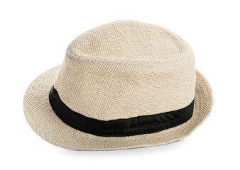 Stylish summer hat on white background