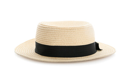 Stylish summer hat on white background