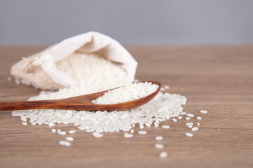 Rice and wooden spoon