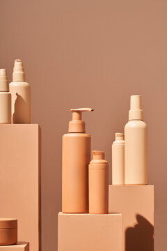 Bottles of skin care supplies on packages