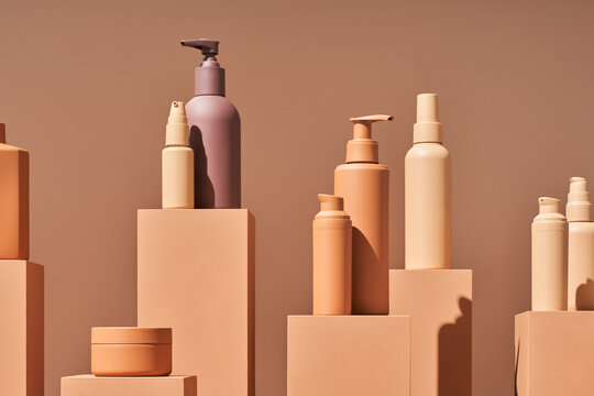 Composition of boxes and cosmetic bottles