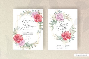 Watercolor Wedding Invitation Card Template with Wreath Arrangement Floral