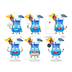 Cartoon character of blue hawaii with various chef emoticons