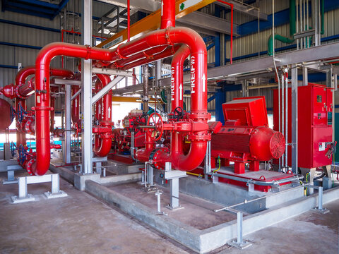 Firefighting systems in industrial zone which picture was taken in power plant.