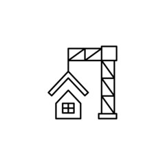 House build, House construction icon in flat black line style, isolated on white background 