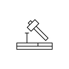 Carpentry, wood repair, icon in flat black line style, isolated on white background 