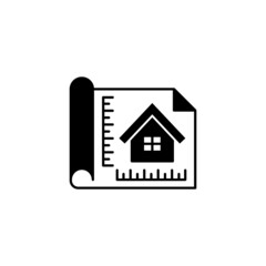 Architecture blueprint, construction, design icon in solid black flat shape glyph icon, isolated on white background 