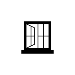 Window icon in solid black flat shape glyph icon, isolated on white background 