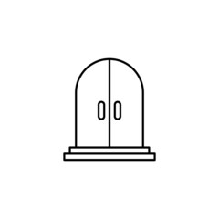 Double door icon, door house icon in flat black line style, isolated on white background 