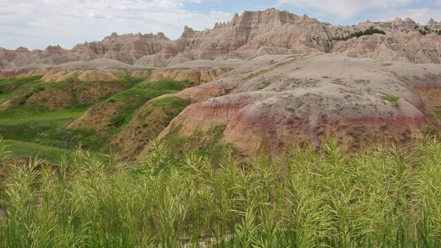 South Dakota Badlands colorful landscape in the Spring  with a sweeping view of the desert and grass.