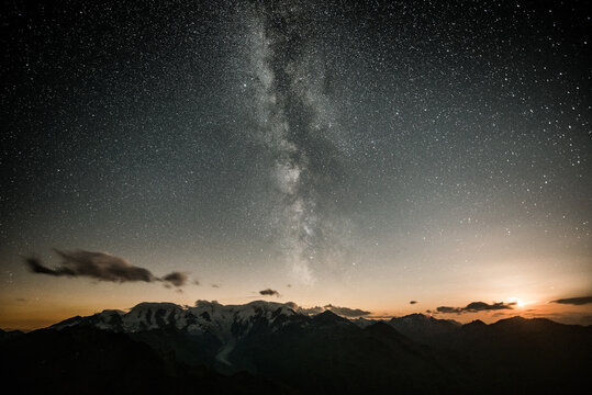Bernina mountain range at night