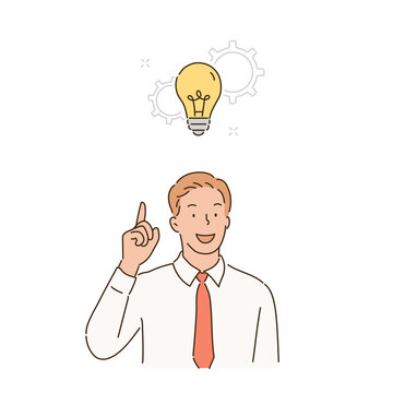 A Business Man Is Coming Up With An Idea. Hand Drawn Style Vector Design Illustrations. 