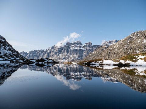 Swiss mountain lake reflection