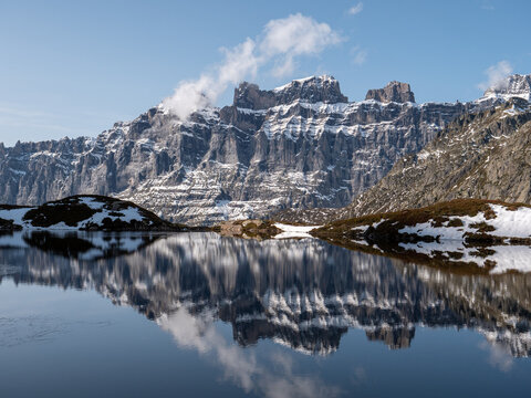 Swiss mountain lake reflection