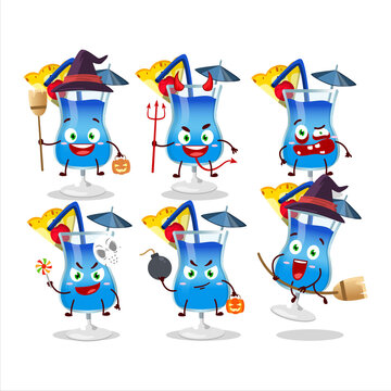 Halloween expression emoticons with cartoon character of blue hawaii