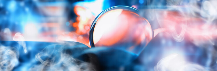 Astrological background. Crystal ball with predictions. Horoscope of the stars. Fortune telling and...