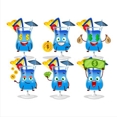 Blue hawaii cartoon character with cute emoticon bring money
