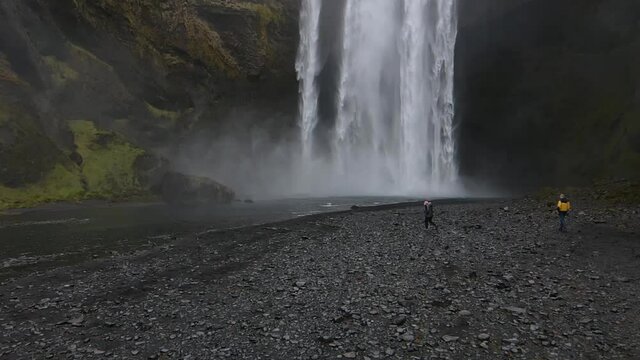 Iceland Waterfall Skogafoss Slow Motion Aerial Drone 7.mp4