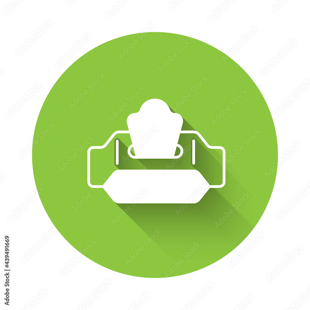 Poster white wet wipe pack icon isolated with long shadow background. green circle button. vector
