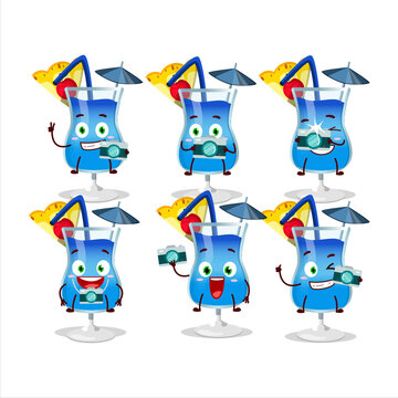Photographer profession emoticon with blue hawaii cartoon character