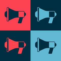 Pop art Megaphone icon isolated on color background. Speaker sign. Vector