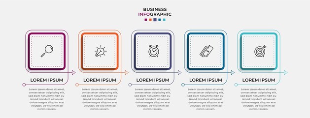 Vector Infographic design business template with icons and 5 options or steps. Can be used for process diagram, presentations, workflow layout, banner, flow chart, info graph