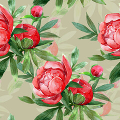 Peonies seamless   pattern,flowers watercolor illustration