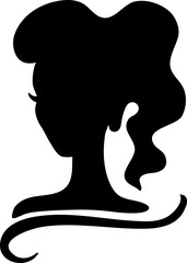 Black beauty girl silhouette with ponytail hairstyle isolated on white background.