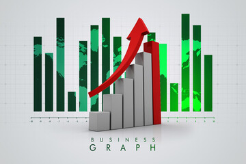 3d illustration of business graph and documents isolated on abstract business background