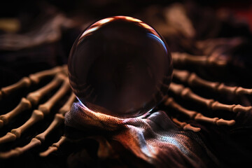 Skeleton Zombie Rising Out Of A GraveYard - Halloween. Mysterious magic ball predictions and smoke...