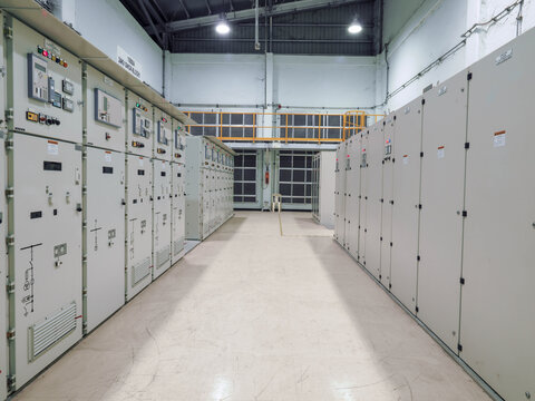 Electrical switchgear, Industrial electrical switch panel at substation in industrial zone at power plant with closed up high resolution 50M pixel concept which customer can use for large file.