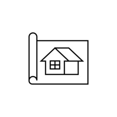 Architecture blueprint, construction, design icon in flat black line style, isolated on white background 