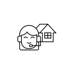 Estate Agent, house consultant, house sale icon in flat black line style, isolated on white background 