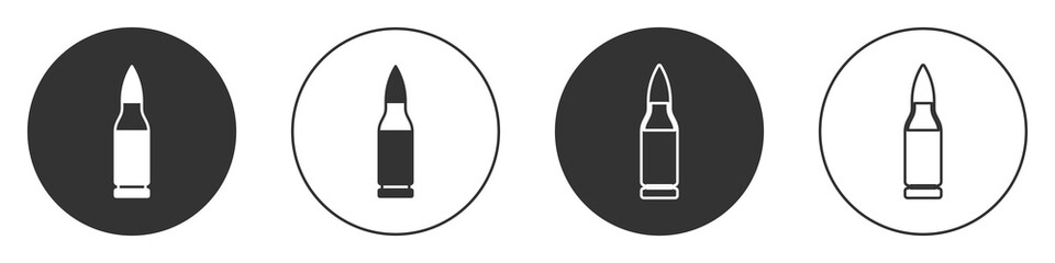 Black Bullet icon isolated on white background. Circle button. Vector