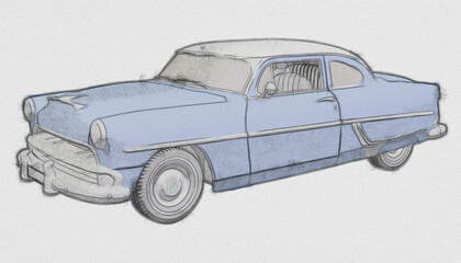 Classic Vintage Car Watercolour Illustration. - 439493694