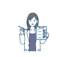 医者　女医　薬剤師　カウンセラー　白衣を着た女性　健康チェック　記入　イラスト素材
