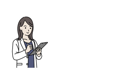 カルテを書く医者　女医　白衣を着た女性　療録　記録　コピースペース　イラスト素材
