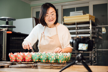 asian woman baking at home