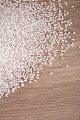 White rice sprinkled on the table