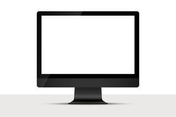 Realistic black computer monitor with blank screen, Electronic device mockup