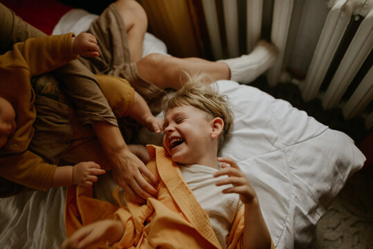 
young woman and her children