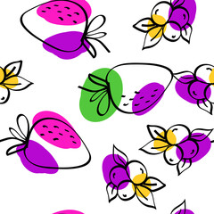 Pink and Purple Strawberry Vector White Seamless