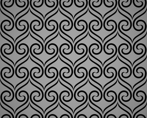 The geometric pattern with wavy lines. Seamless vector background. Black and gray texture. Simple lattice graphic design