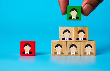 A picture of wooden cube block with profile illustration. Different hierarchy different colour....