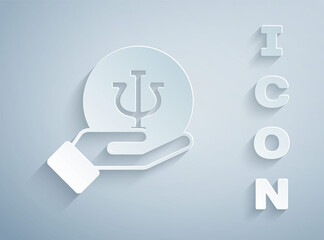 Paper cut Psychology icon isolated on grey background. Psi symbol. Mental health concept, psychoanalysis analysis and psychotherapy. Paper art style. Vector