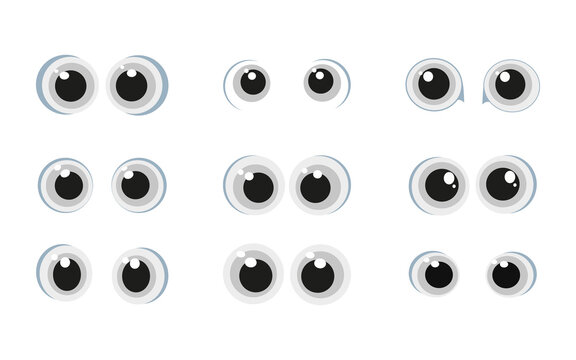 Cartoon animal eyes set isolated on white background. Vector illustration.