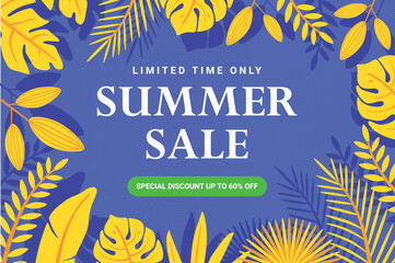 Fototapeta na wymiar limited time summer sale banner template with yellow leaf premium Vector