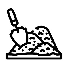 shovel in heap of peat line icon vector. shovel in heap of peat sign. isolated contour symbol black illustration
