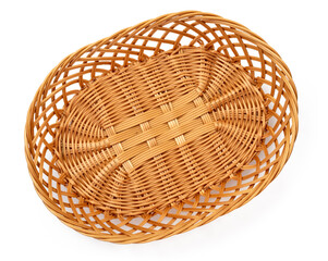 Empty bread wicker basket isolated on white background
