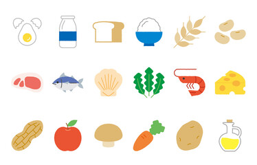 Various kinds of food Nutrients Icon 色々な種類の食品　栄養素のアイコン